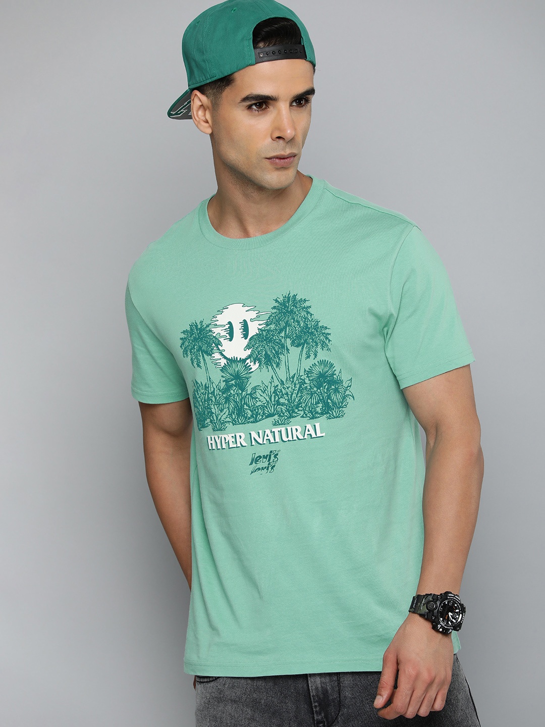 

Levis Tropical Printed Pure Cotton T-shirt, Green