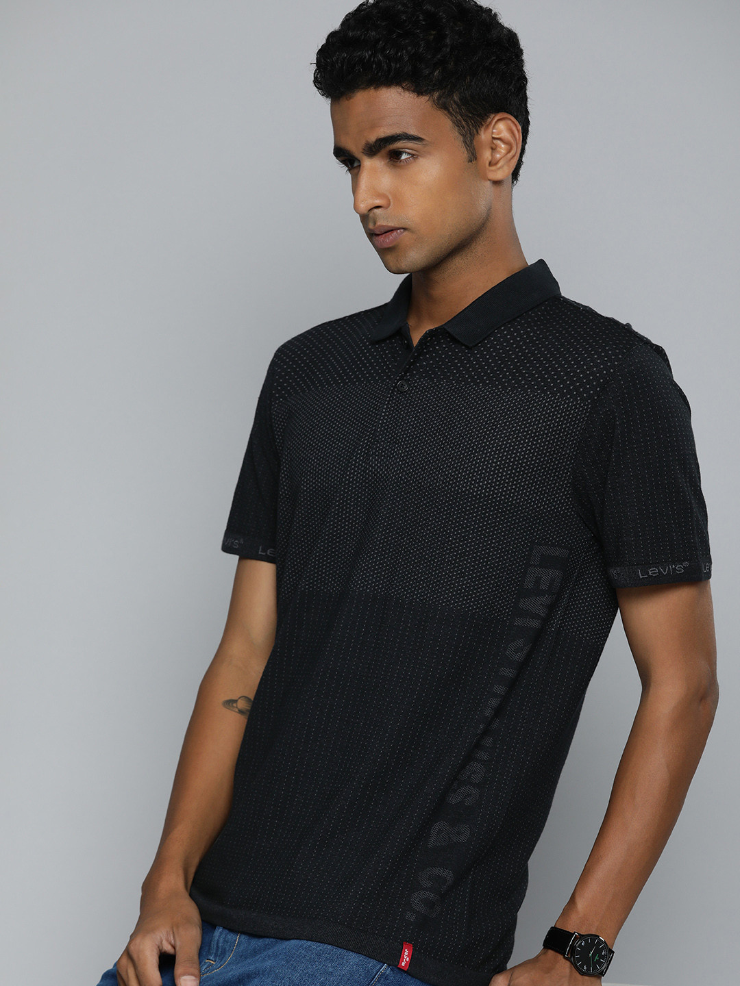 

Levis Self Design Polo Collar Casual T-shirt, Navy blue