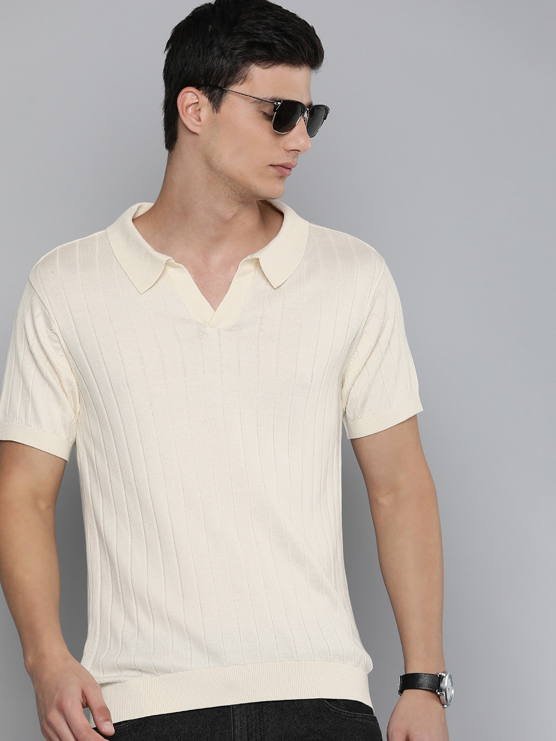 

Levis Polo Collar Pure Cotton Ribbed T-shirt, Cream