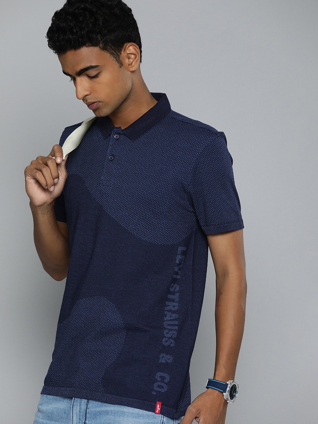 

Levis Self Design Polo Collar Casual T-shirt, Navy blue