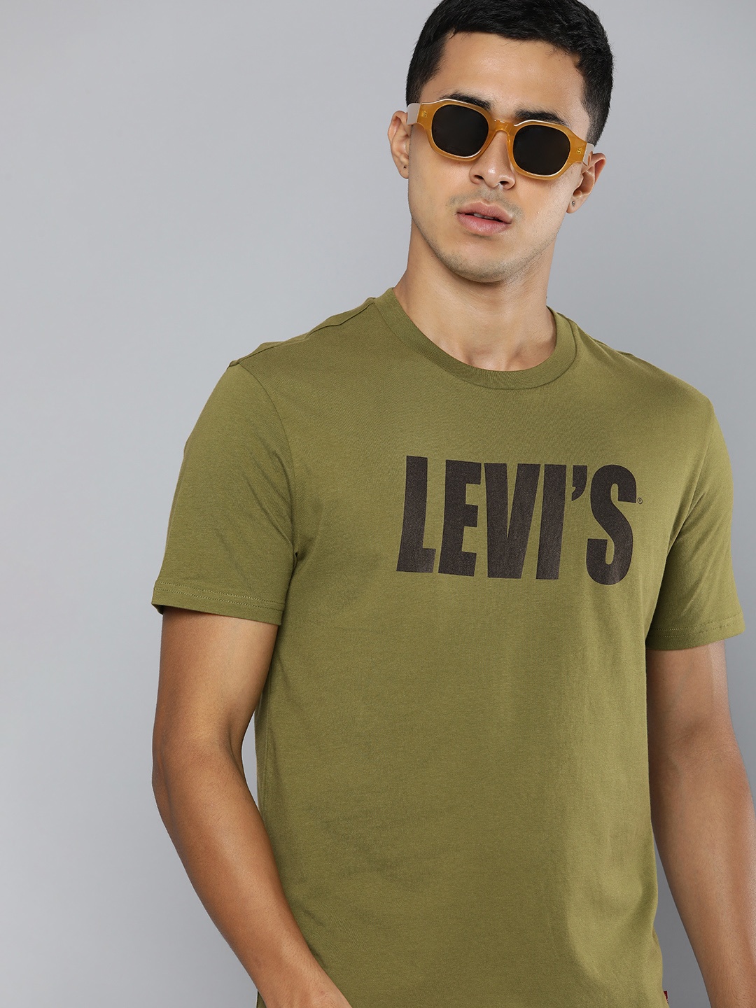 

Levis Pure Cotton Brand Logo Printed Casual T-shirt, Olive