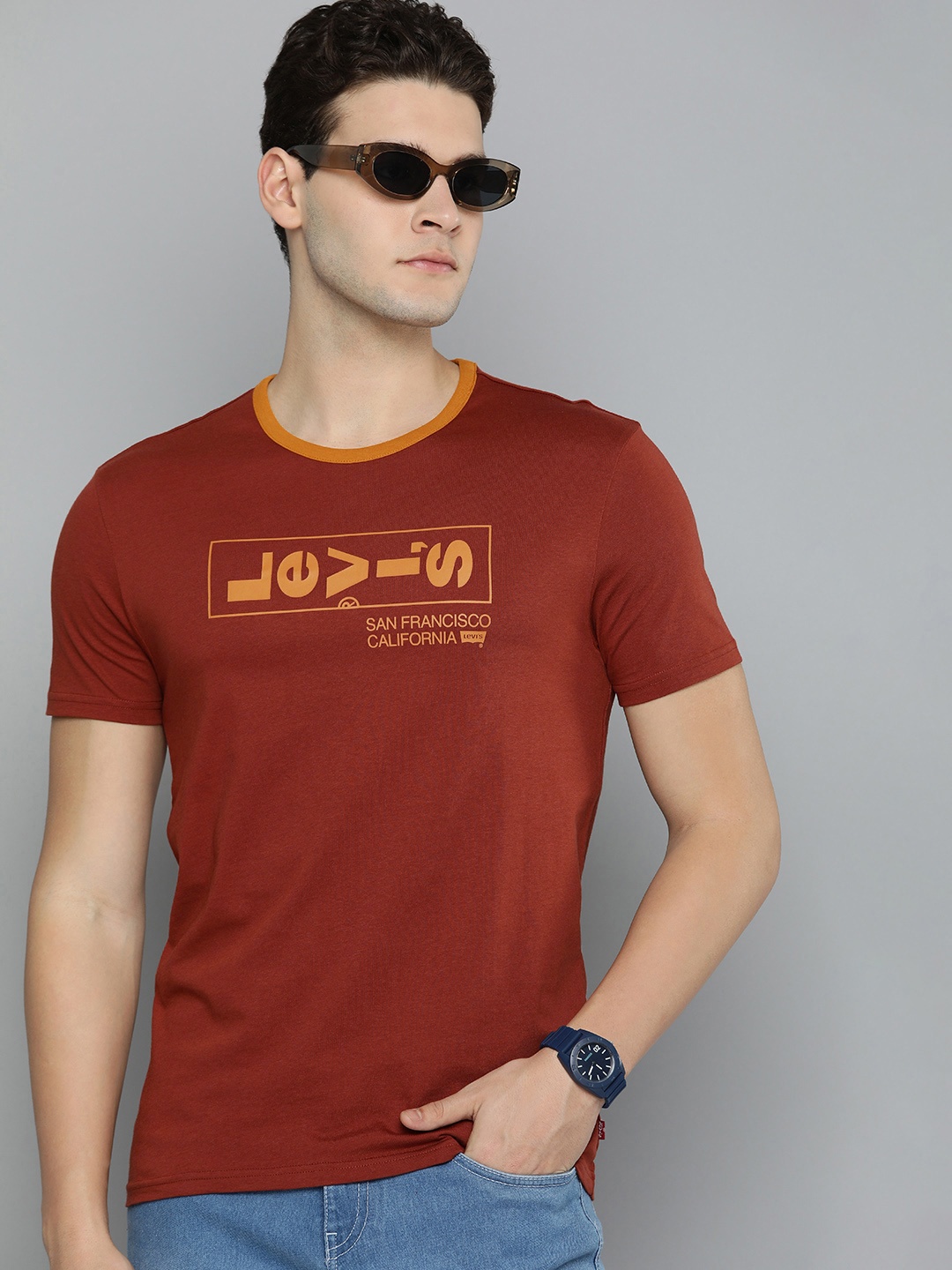 

Levis Graphic Brand Logo Printed Pure Cotton T-shirt, Rust
