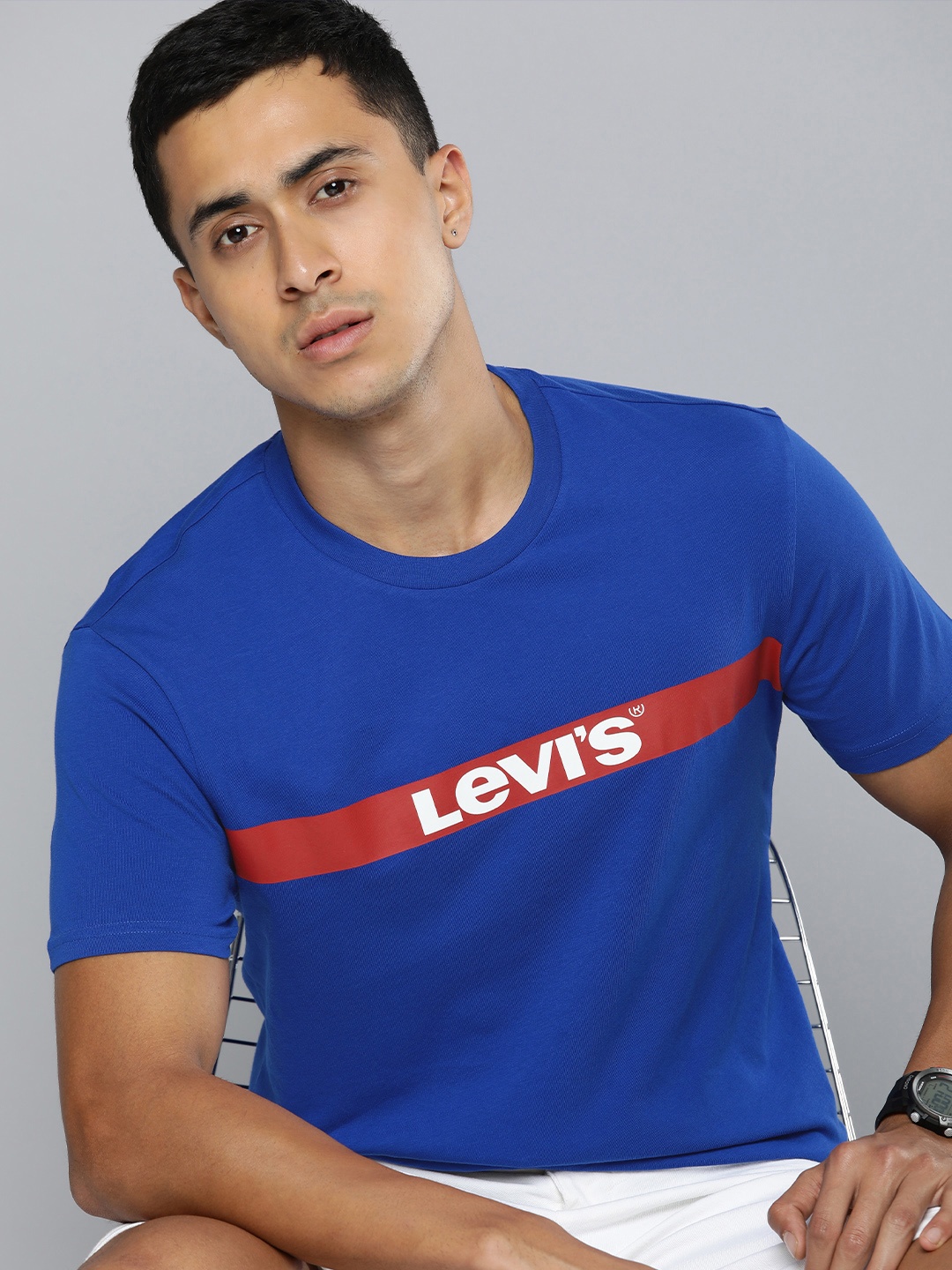 

Levis Pure Cotton Brand Logo Printed Casual T-shirt, Blue