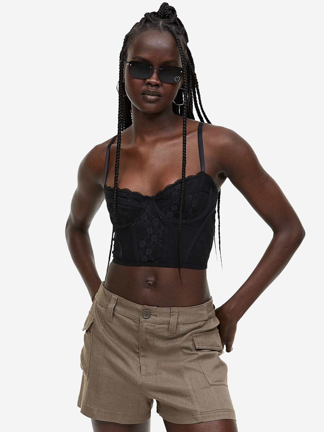 

H&M Women Linen-Blend Cargo Shorts, Beige