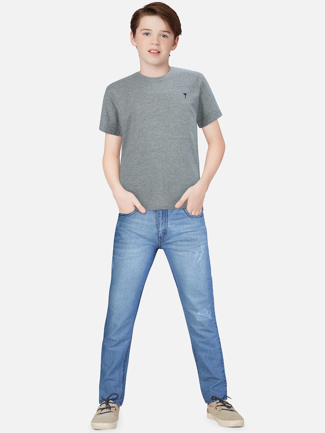 

Palm Tree Boys Round Neck Casual Cotton T-Shirt, Grey