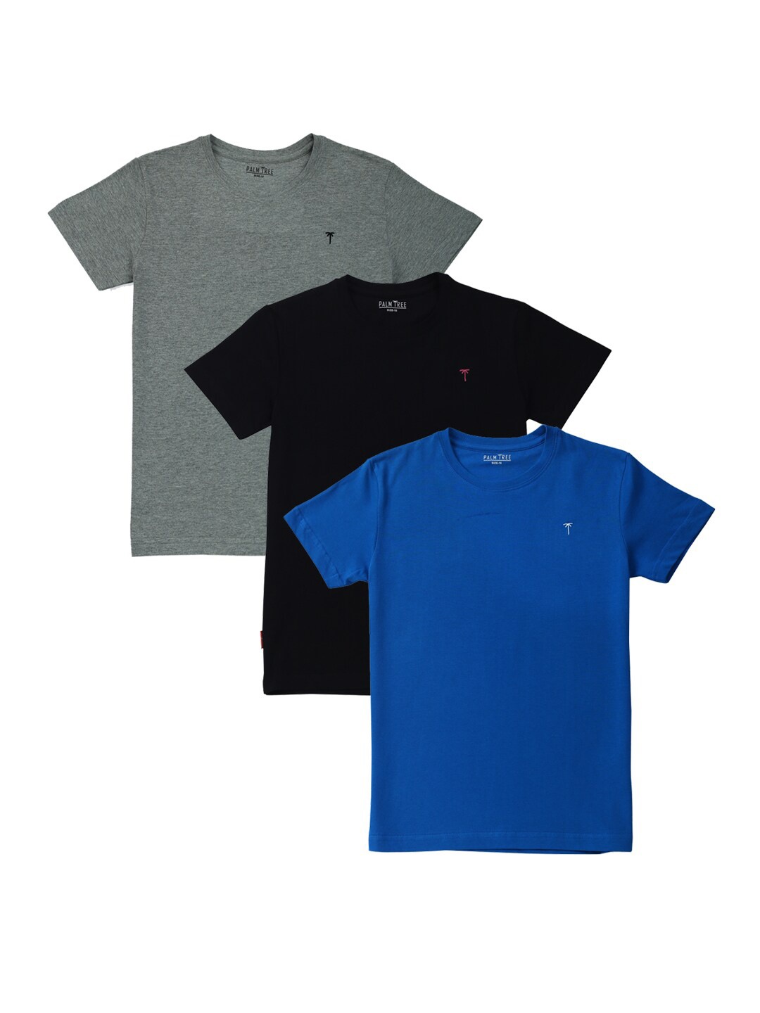 

Palm Tree Boys Pack Of 3 Round Neck Cotton T-shirt, Blue