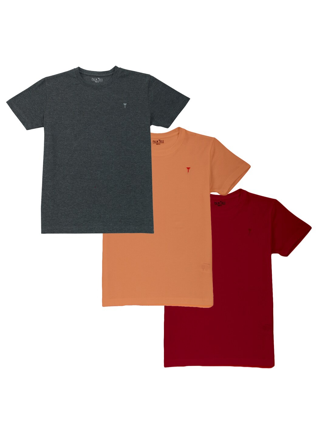 

Palm Tree Boys Pack 3 Round Neck Cotton T-shirt, Grey