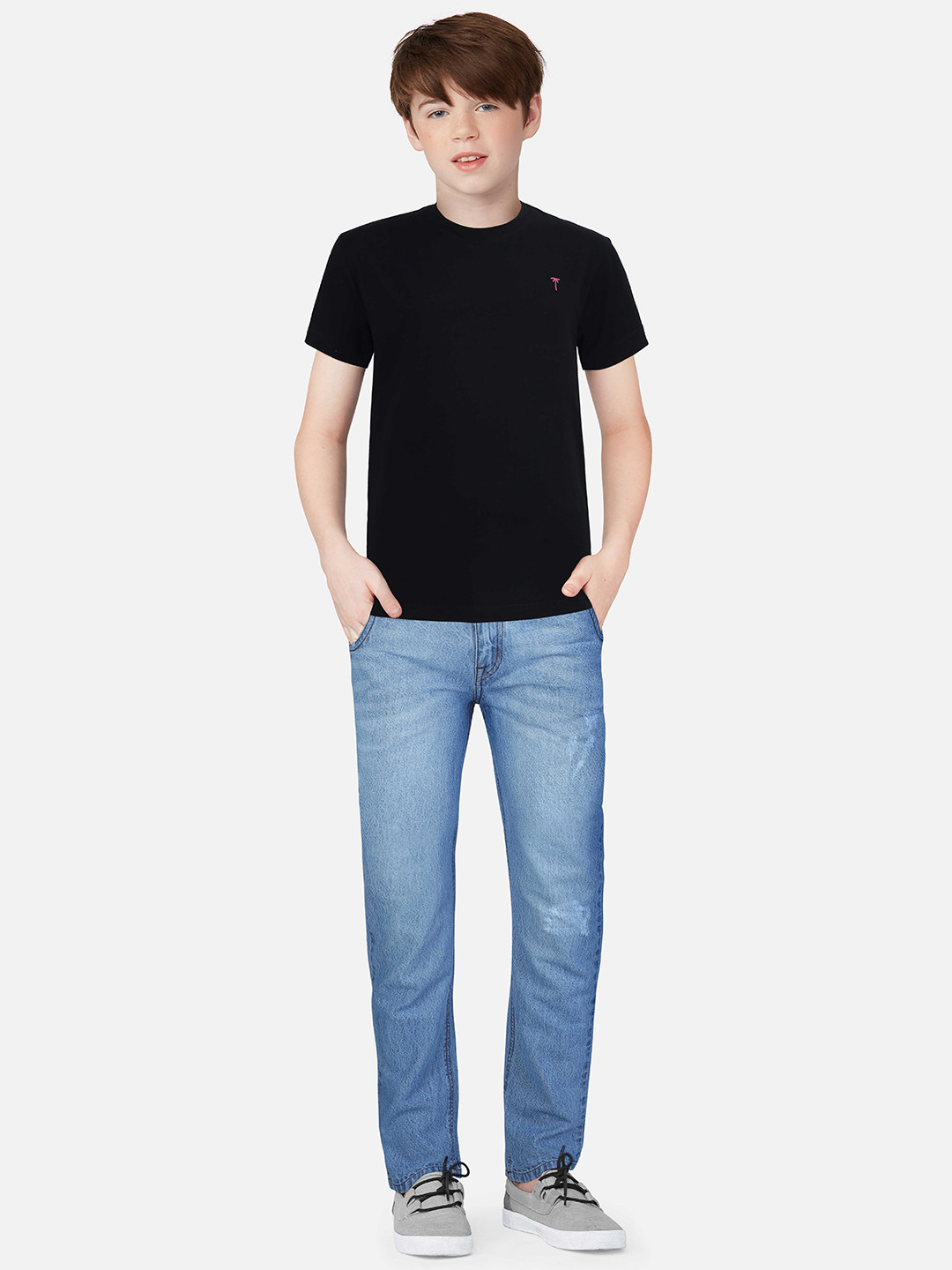 

Palm Tree Boys Round Neck Casual Cotton T-Shirt, Black