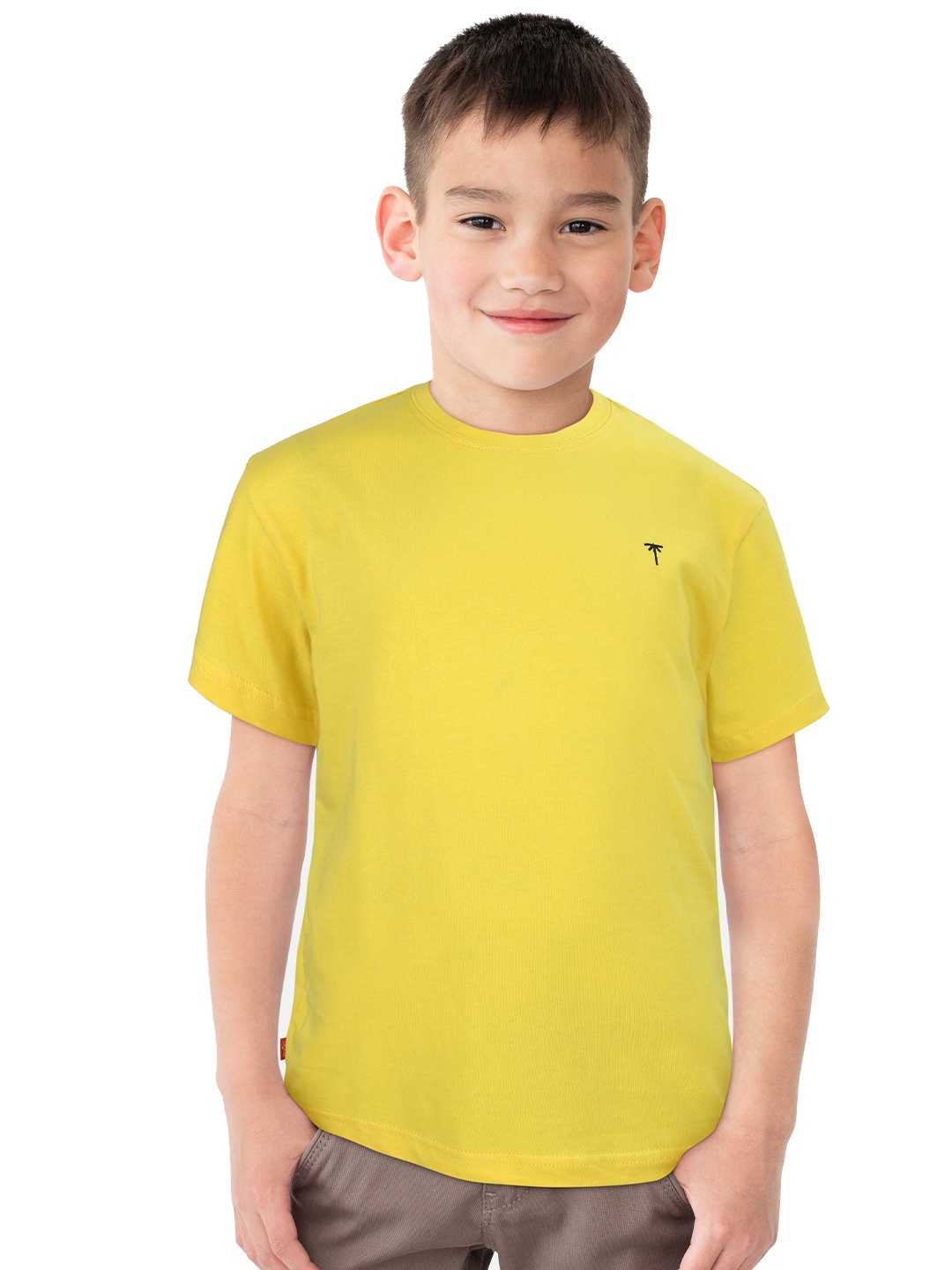 Palm Tree Boys Cotton Round Neck T-shirt, Yellow