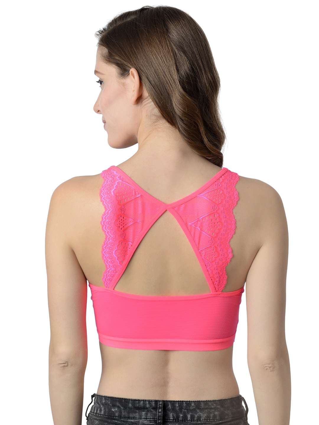 

Da Intimo Pink Lace Non-Wired Lightly Padded Sports Bra