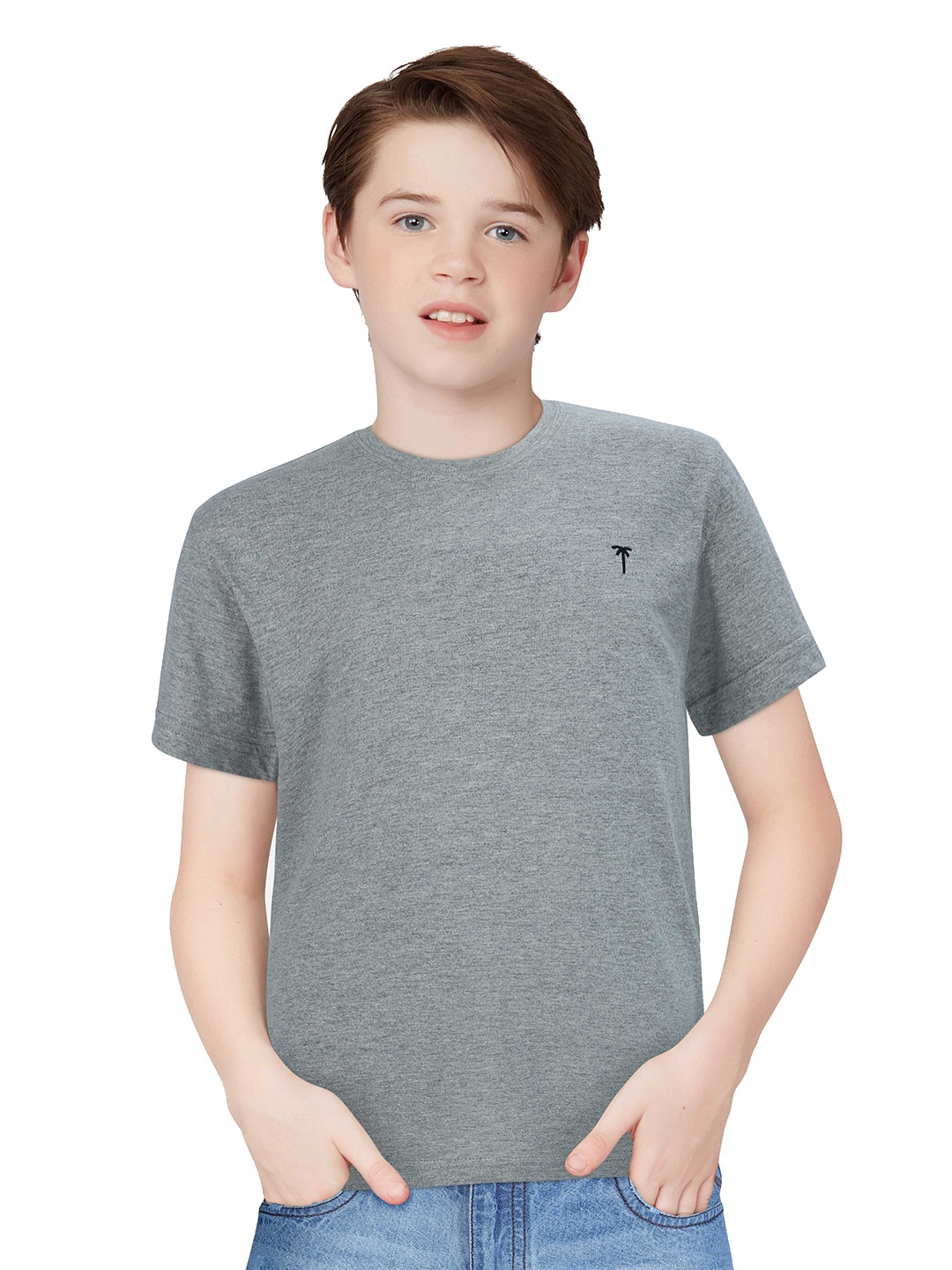 

Palm Tree Boys Round Neck Cotton T-shirt, Grey