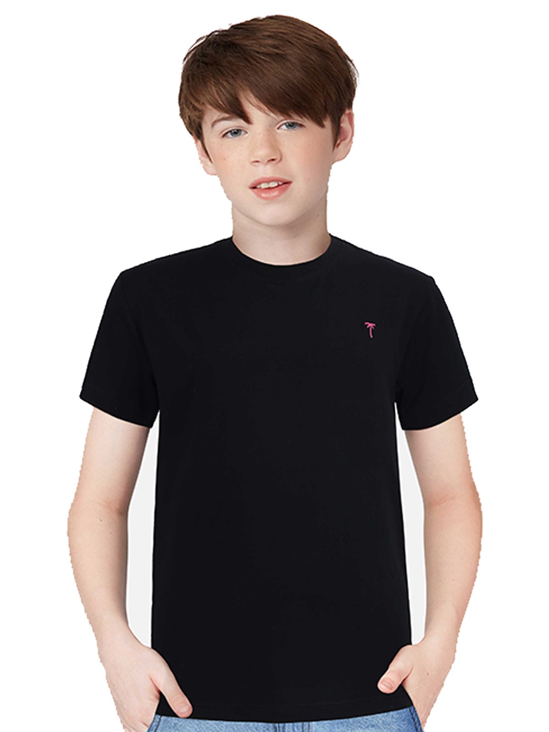 

Palm Tree Boys Round Neck Casual Cotton T-Shirt, Black