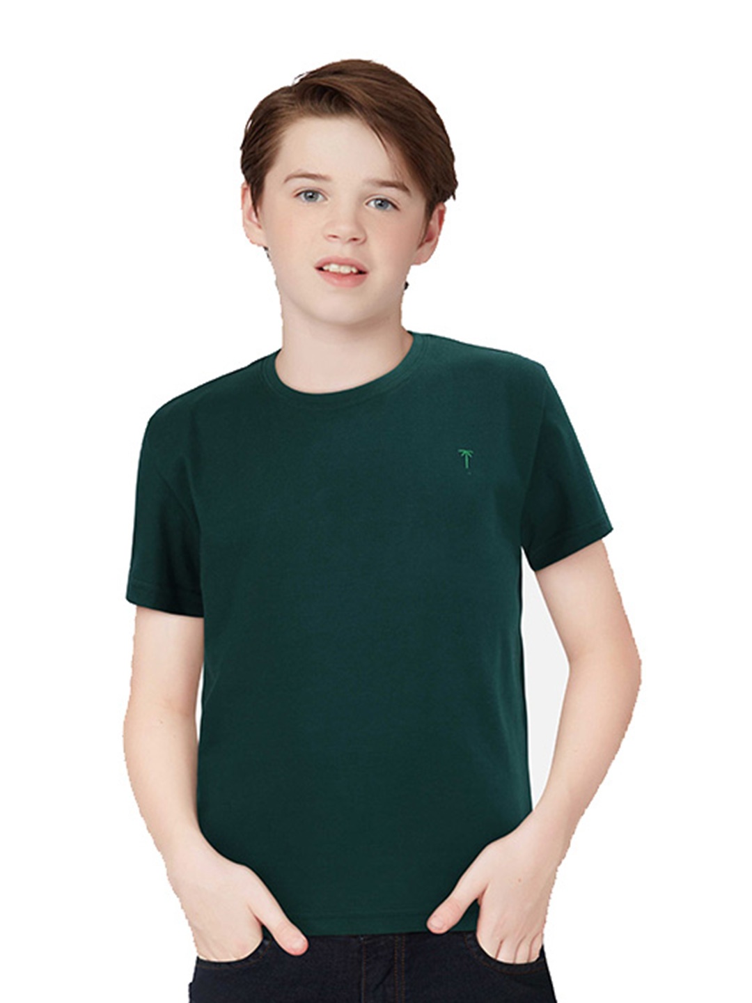 

Palm Tree Boys Round Neck Cotton T-shirt, Green