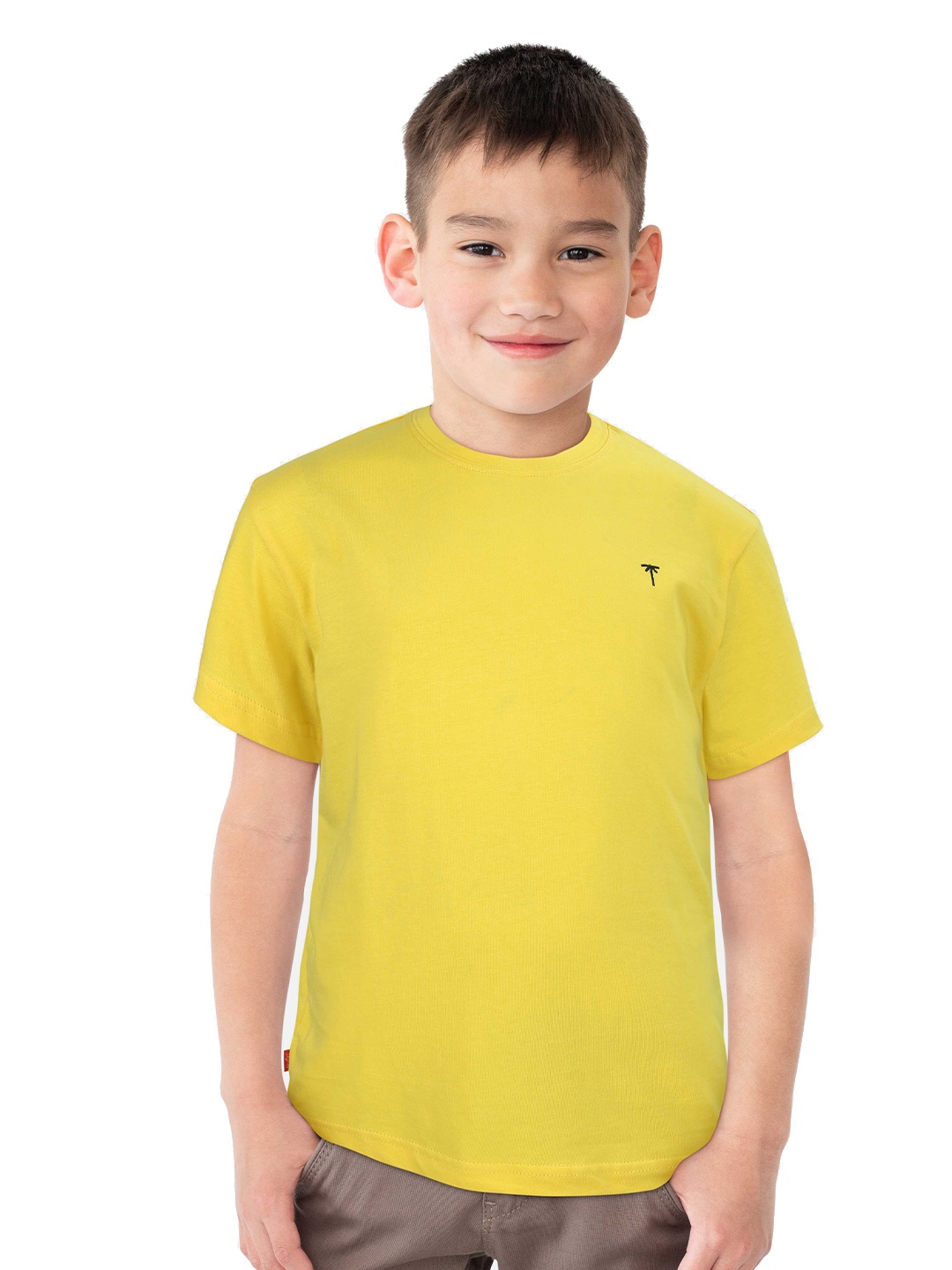 Palm Tree Boys Casual Cotton T-shirt, Mustard