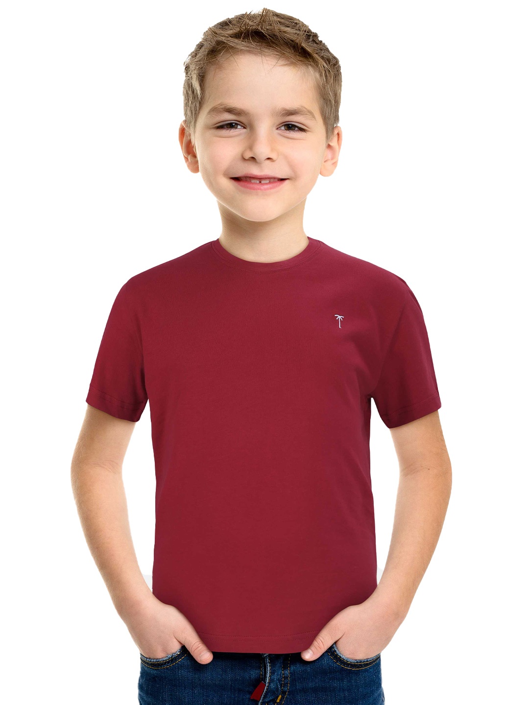 

Palm Tree Boys Round Neck Cotton T-shirt, Maroon
