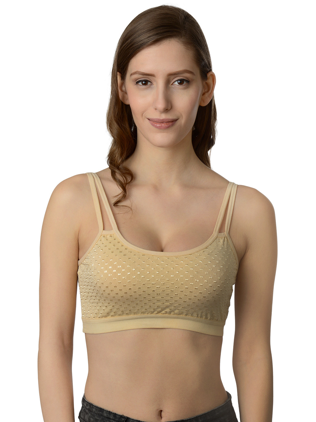 

Da Intimo Beige Self-Design Cotton Non-Padded Non-Wired Beginners Bra DI-965