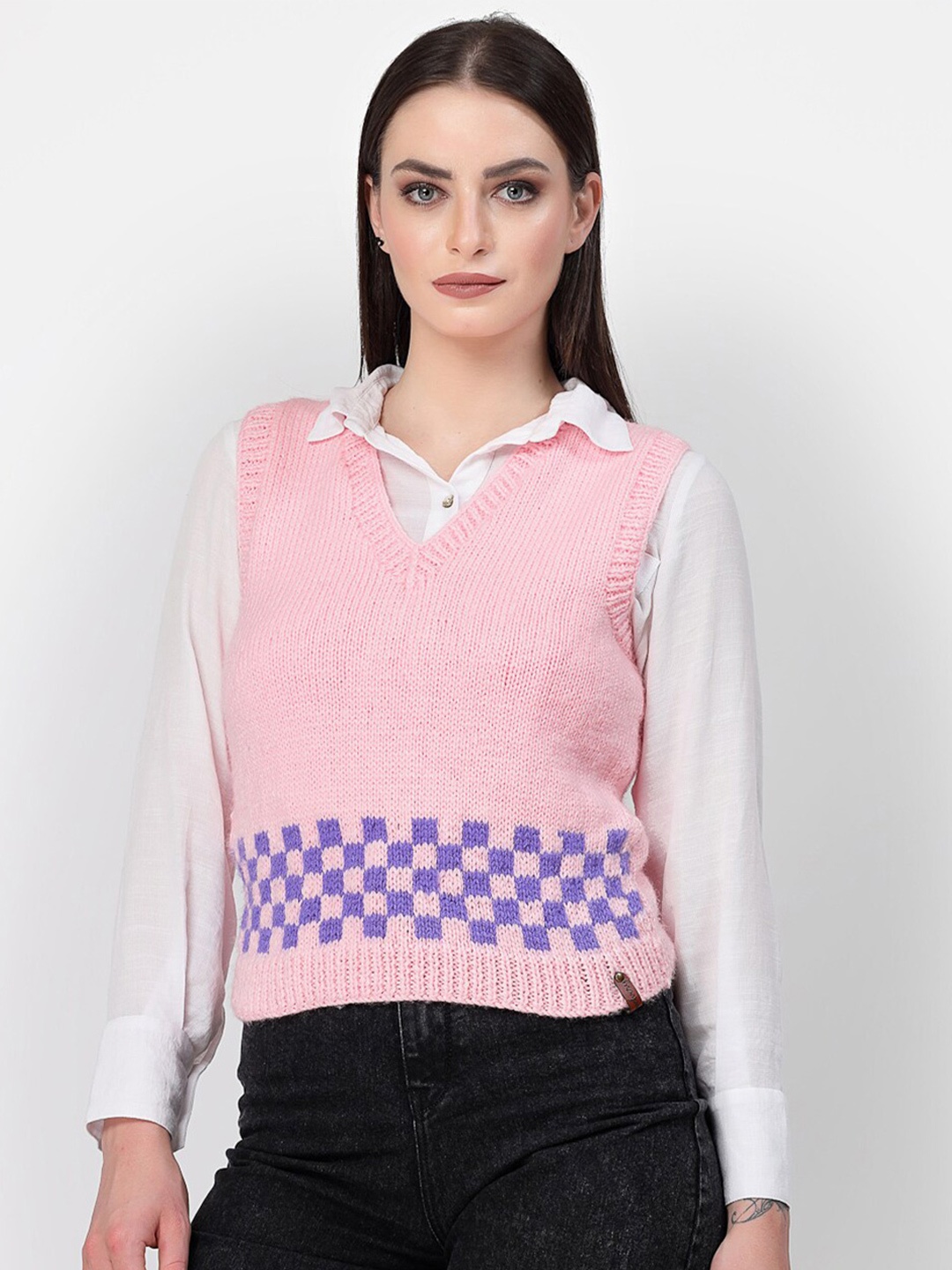 

Velvery Checked Sweater Vest, Pink
