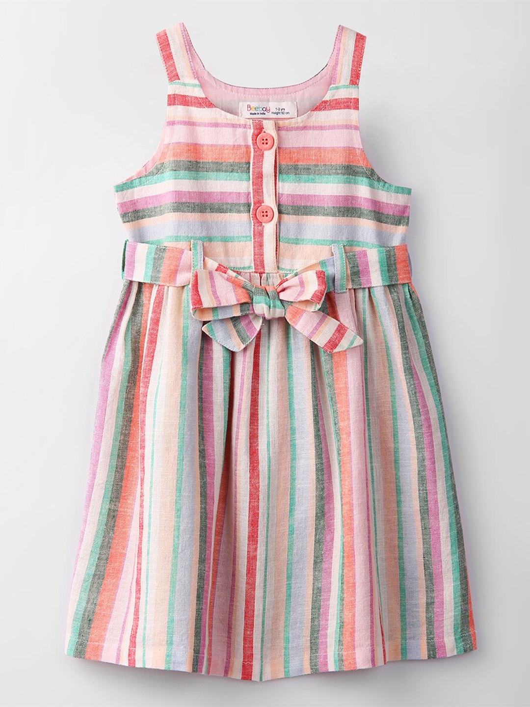 

Beebay Girls Striped Round Neck Sleeveless A-Line Dress, White