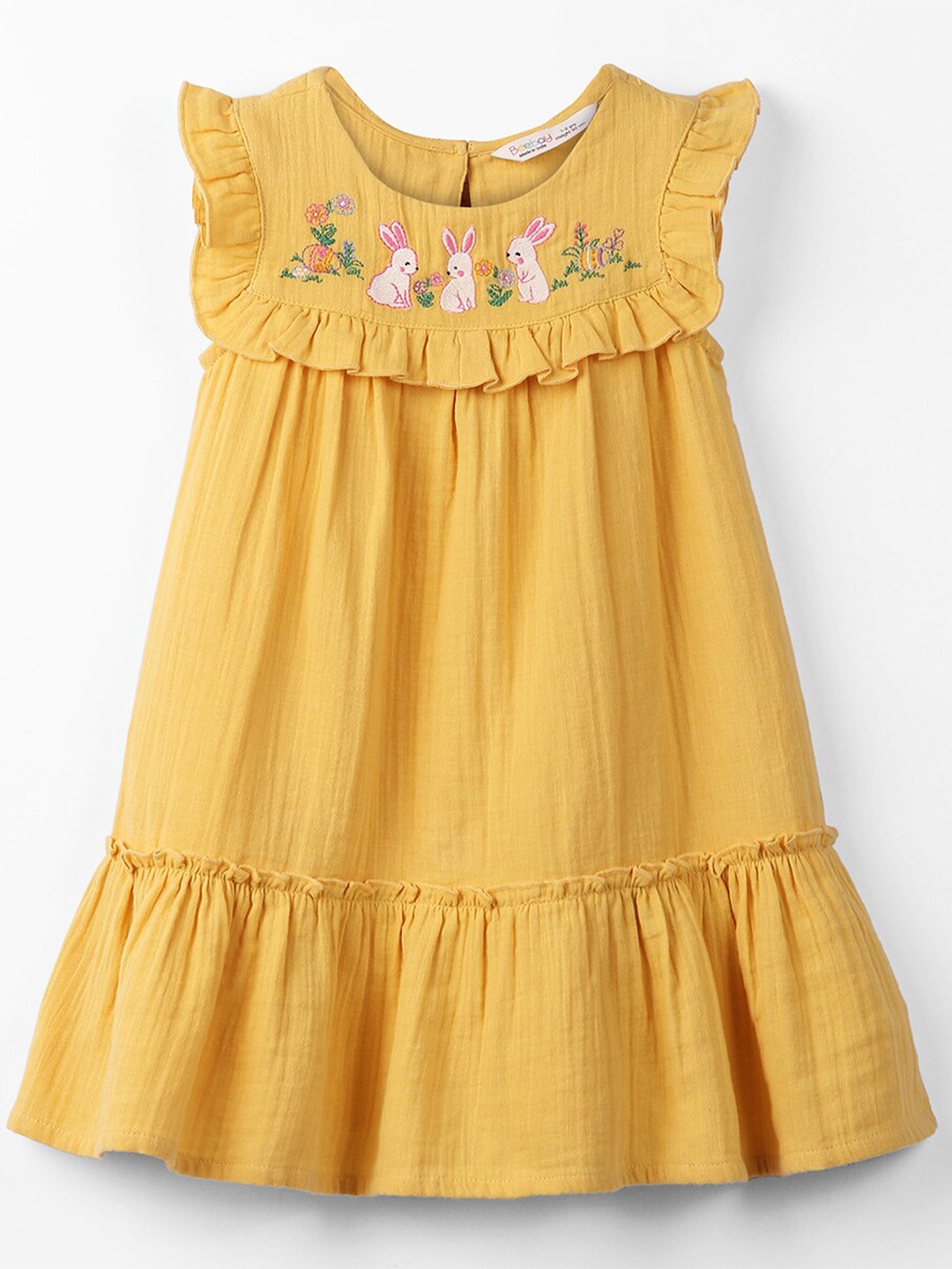 

Beebay Girls Embroidered Round Neck A-Line Dress, Yellow