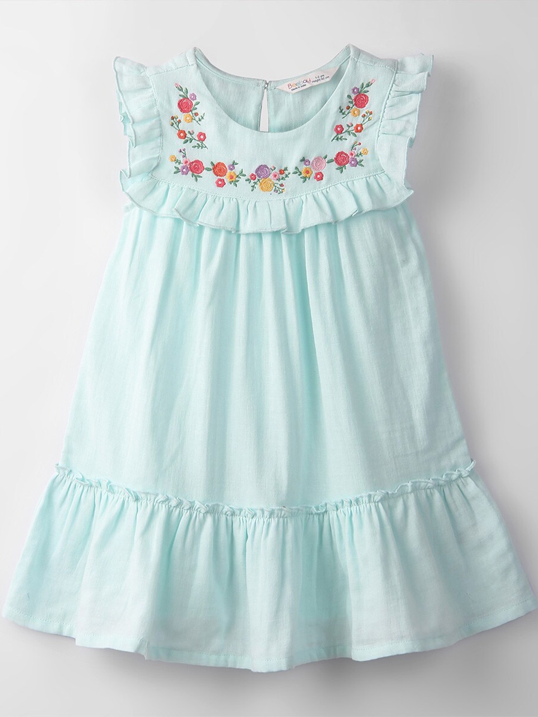 

Beebay Girls Embroidered Round Neck A-Line Dress, Green