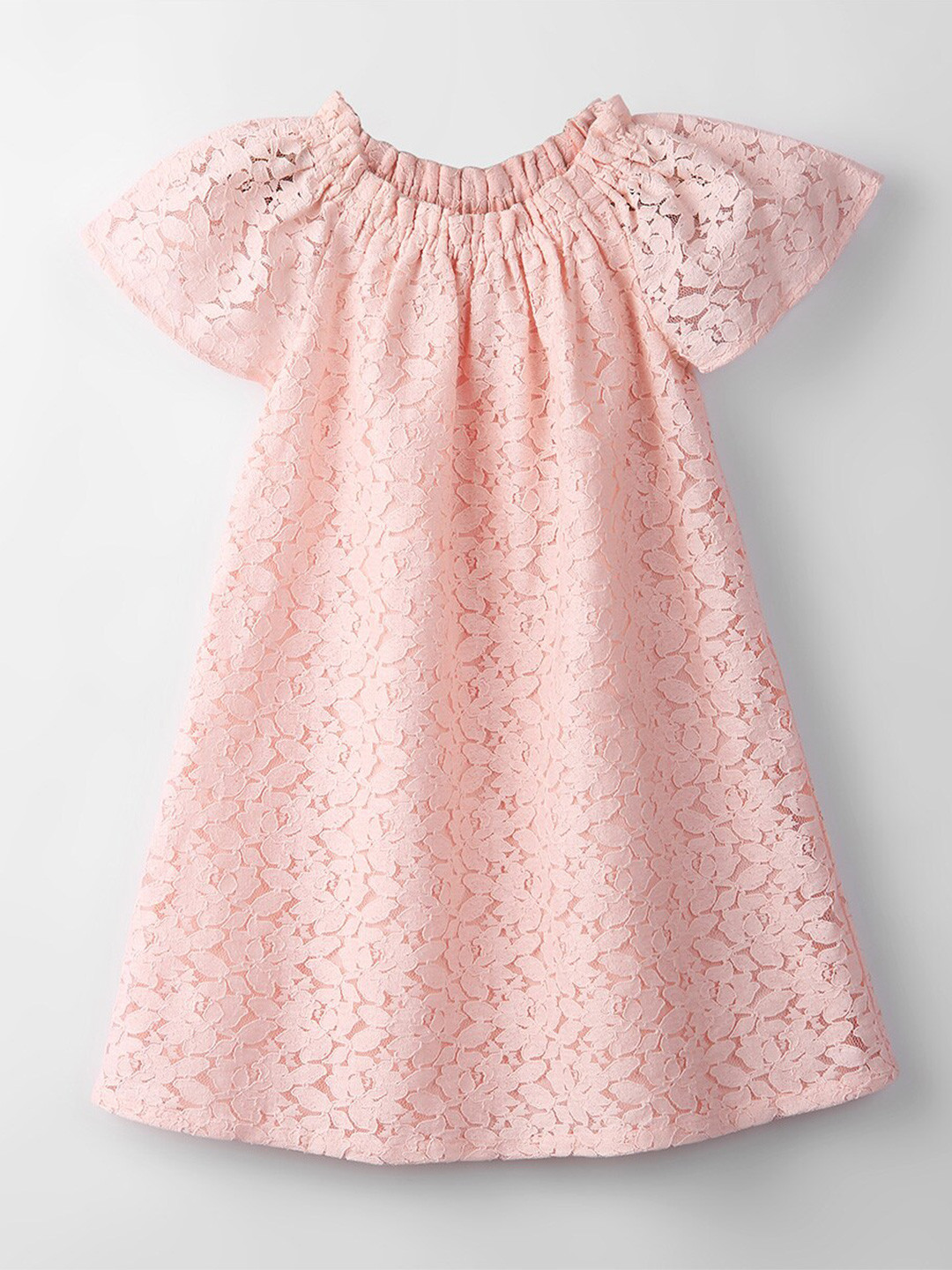 

Beebay Girls Self Designed Round Neck Flared Sleeve A-Line Dress, Pink