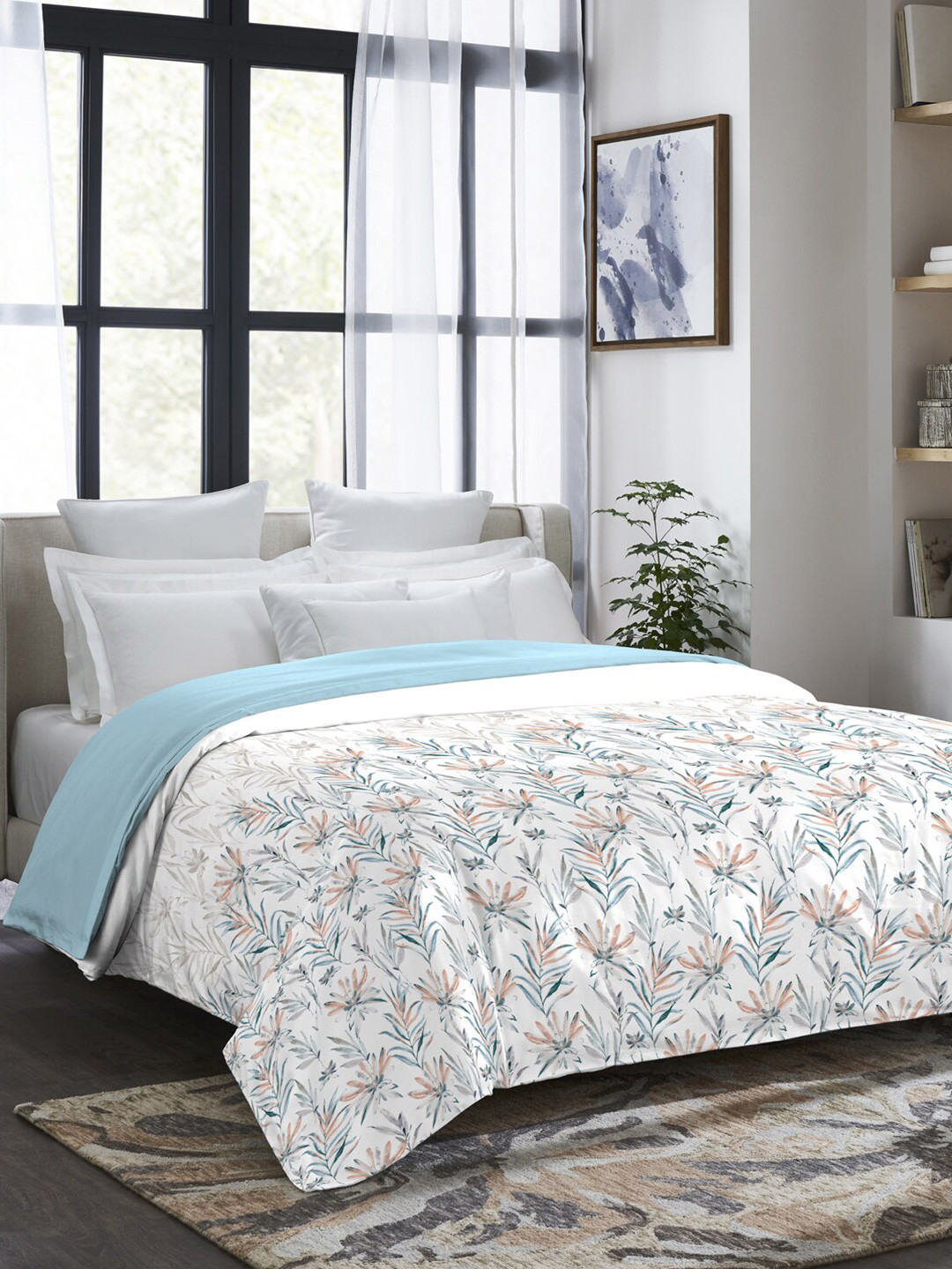 

MYTRIDENT Indulgence Blue White Floral AC Room Double Bed Comforter