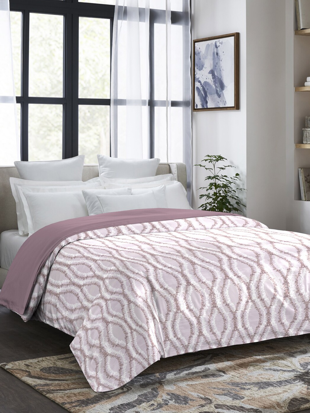 

MYTRIDENT Indulgence Pink Red Geometric Cotton AC Room Double Bed Comforter