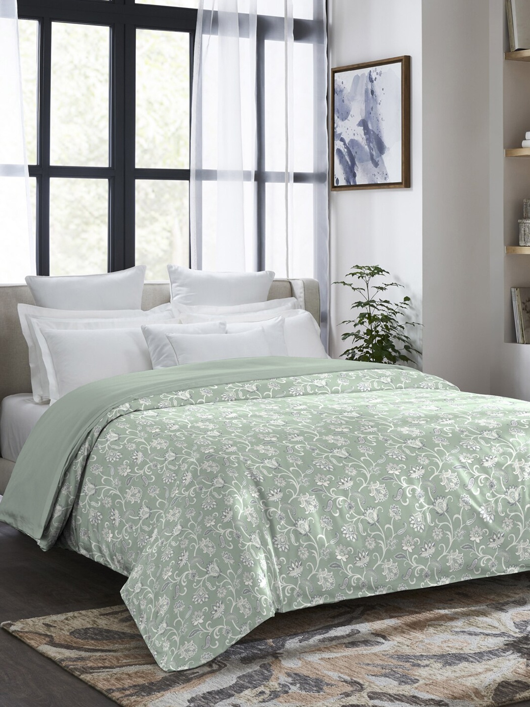 

MYTRIDENT Indulgence Green Grey Ethnic Motifs Cotton AC Room Double Bed Comforter