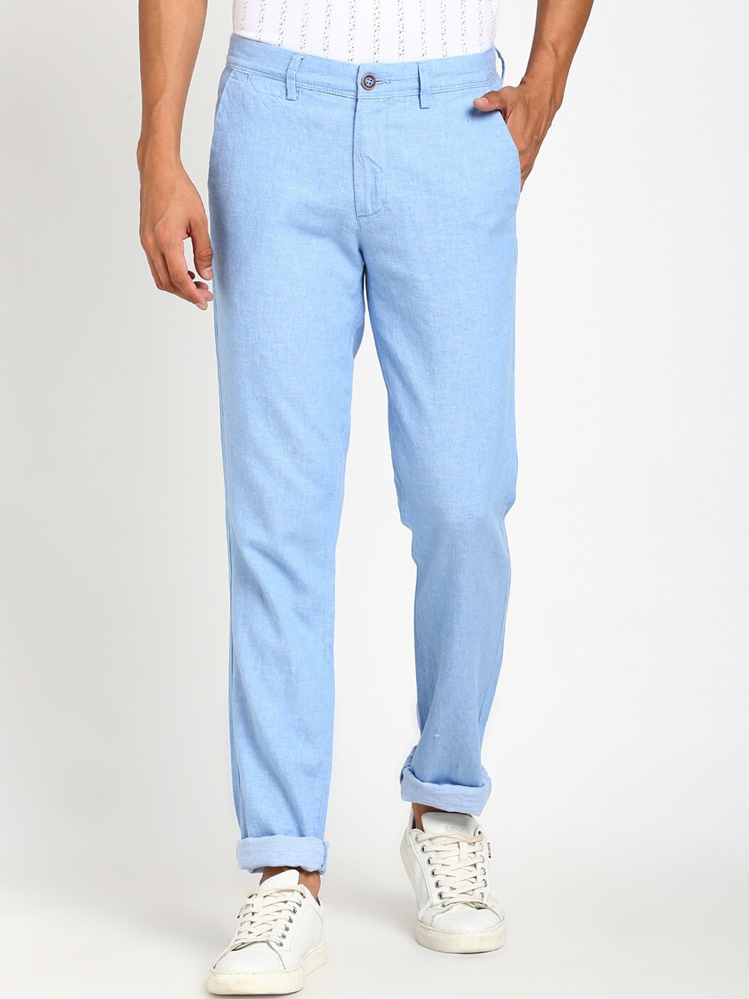 

Turtle Men Relaxed Skinny Fit Cotton Linen Trousers, Blue