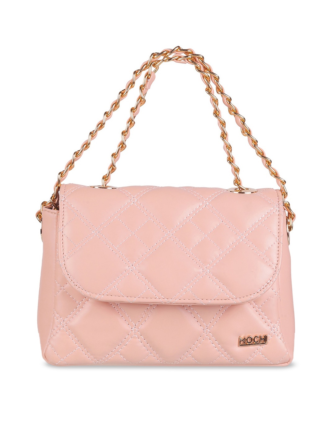 

Mochi Textured Structured Handheld Bag With Quilted, Peach