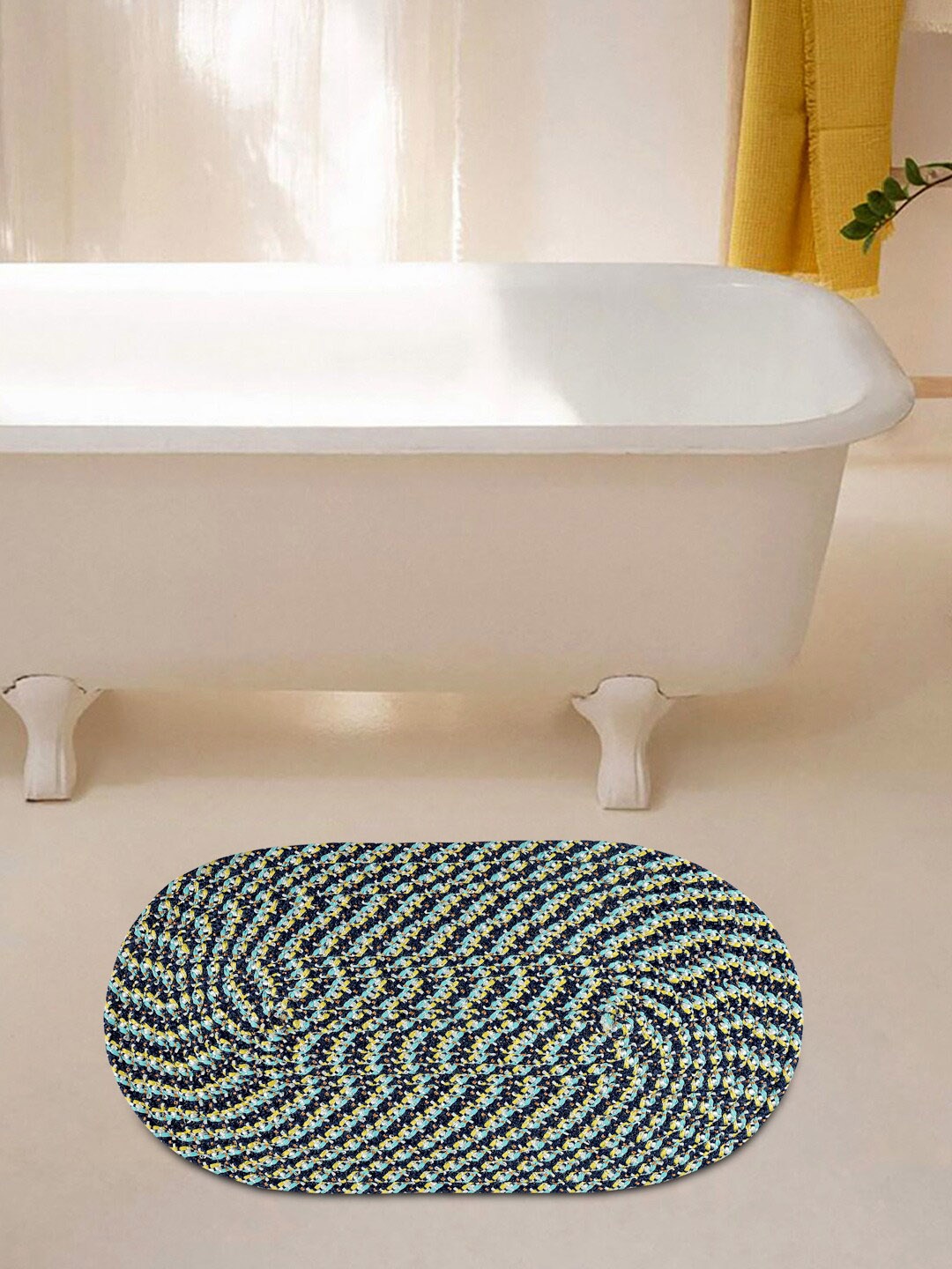 FABINALIV Green & Black Abstract Bath Mat