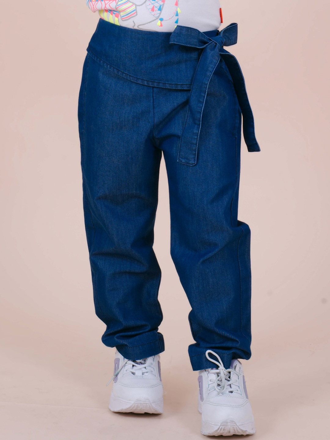 

Little Carrot Girls Clean Look Bow Detailing Cotton Jeans, Blue