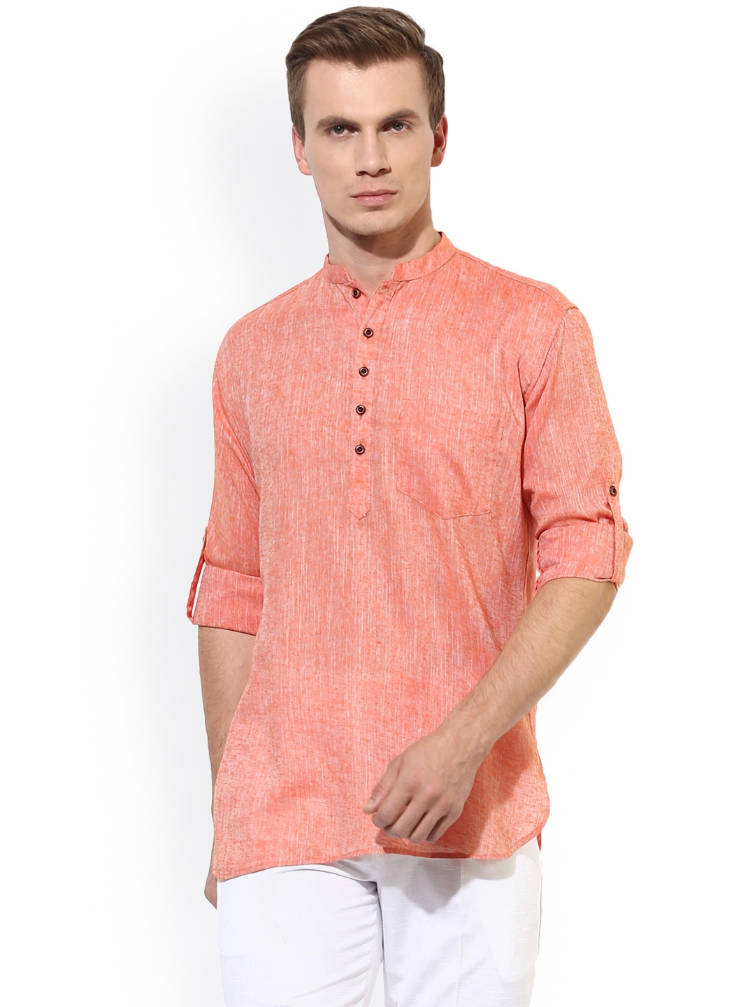 

Hangup Men Orange Solid Straight Kurta