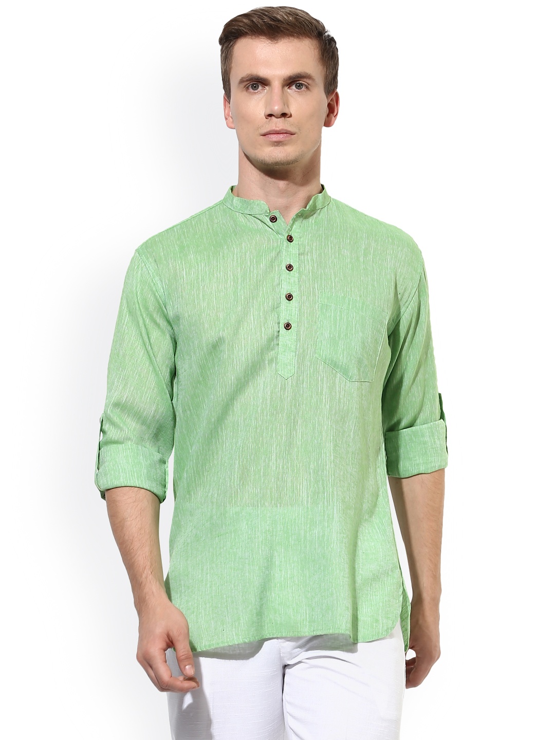 

Hangup Men Green Solid Straight Kurta
