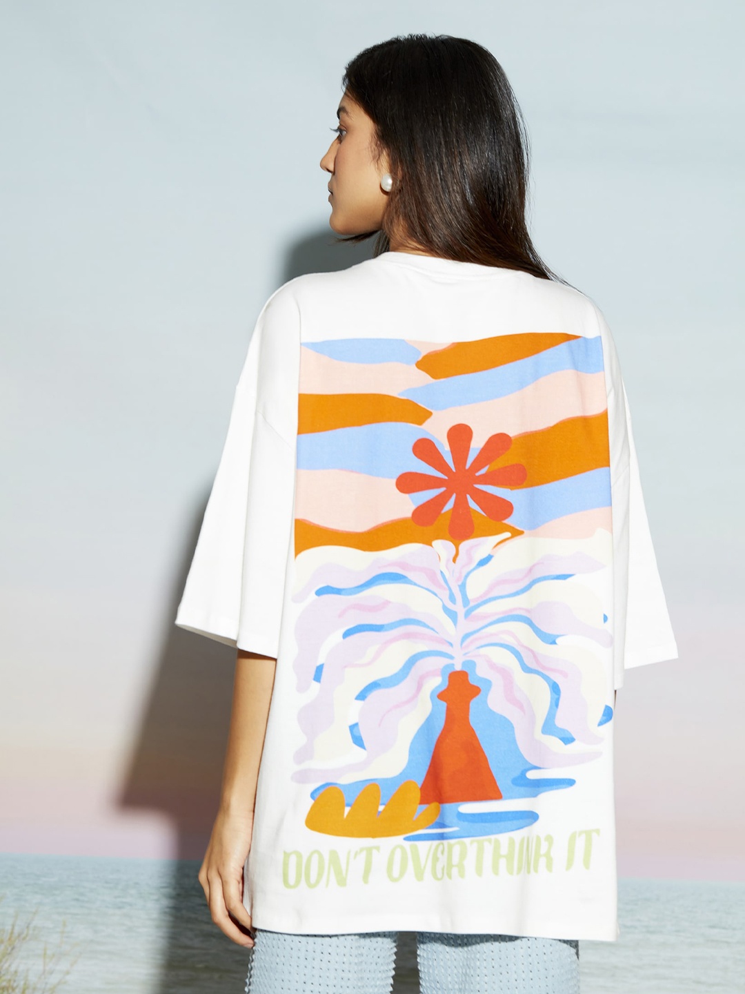 

THE CLOTHING FACTORY Printed Oversized Pure Cotton T-shirt, White