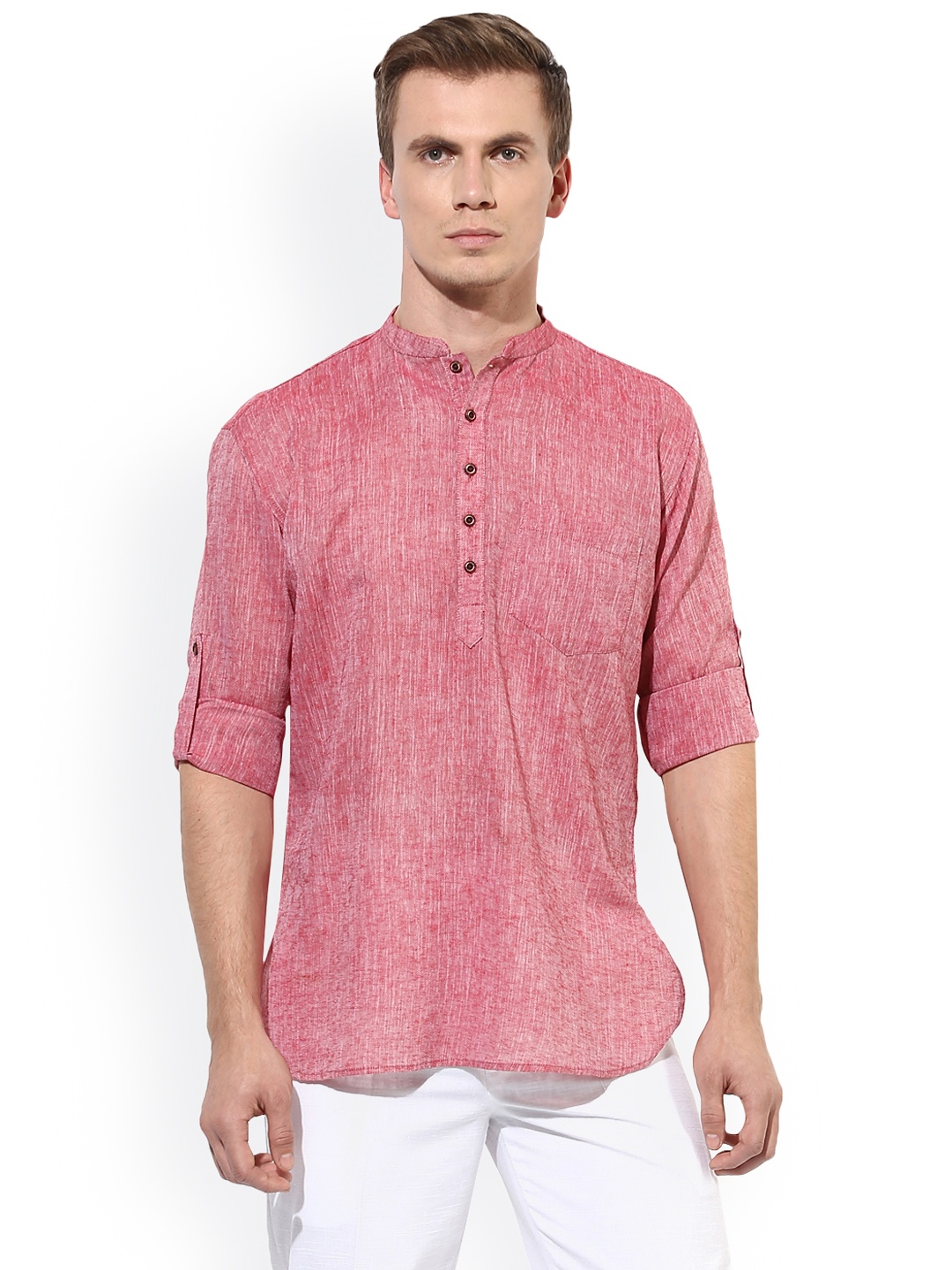 

Hangup Men Red Solid Straight Kurta
