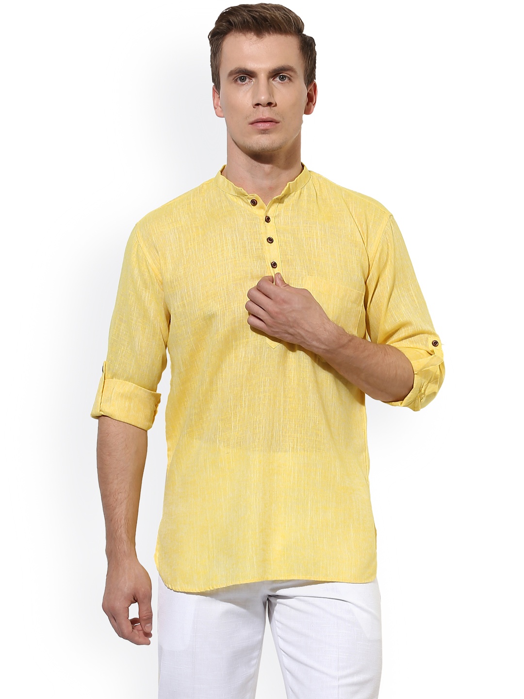 

Hangup Men Yellow Solid Straight Kurta