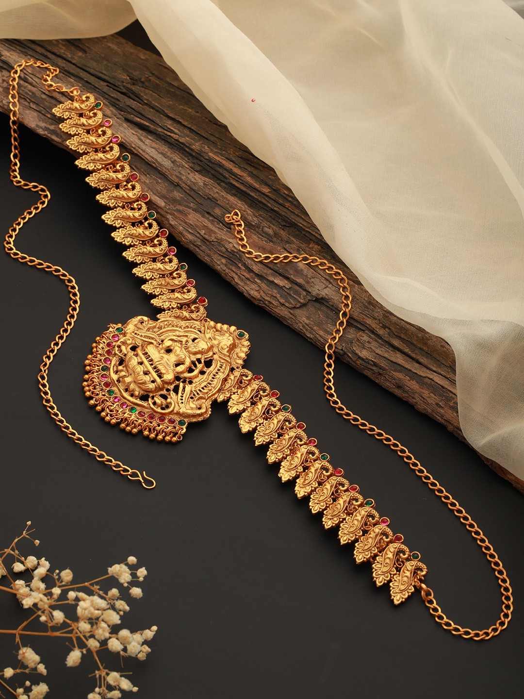 

Priyaasi Gold-Plated Stone-Studded & Beaded Waist Chain