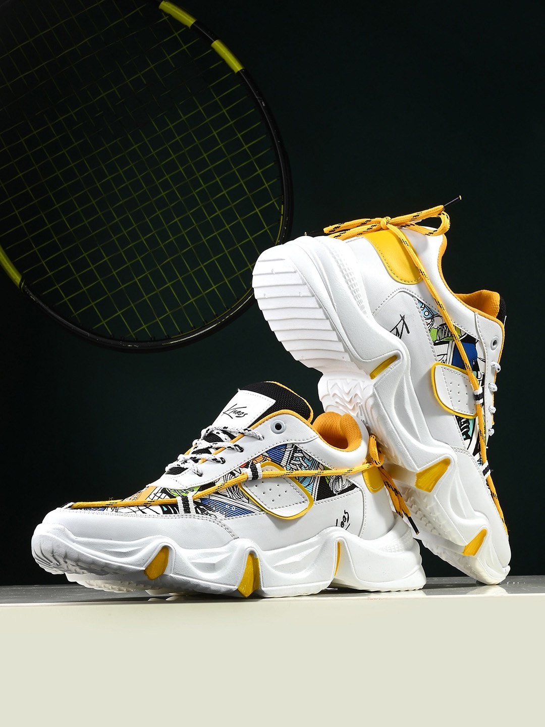 

knoos Men Printed Lightweight Sneakers, Yellow
