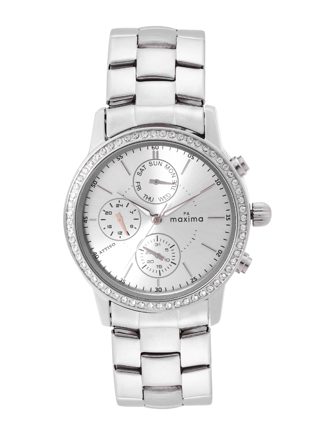 

maxima Women Bracelet Style Straps Analogue Chronograph Watch 58455CMLI, Silver