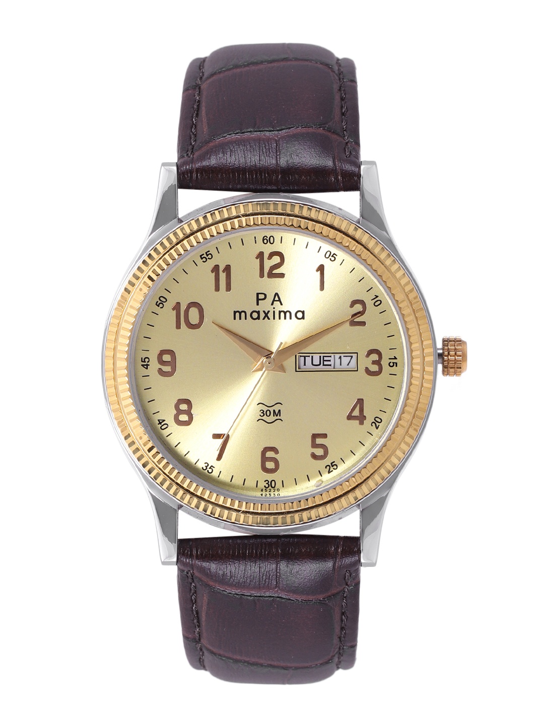 

maxima Men Leather Textured Straps Analogue Watch 45220LMGT, Gold