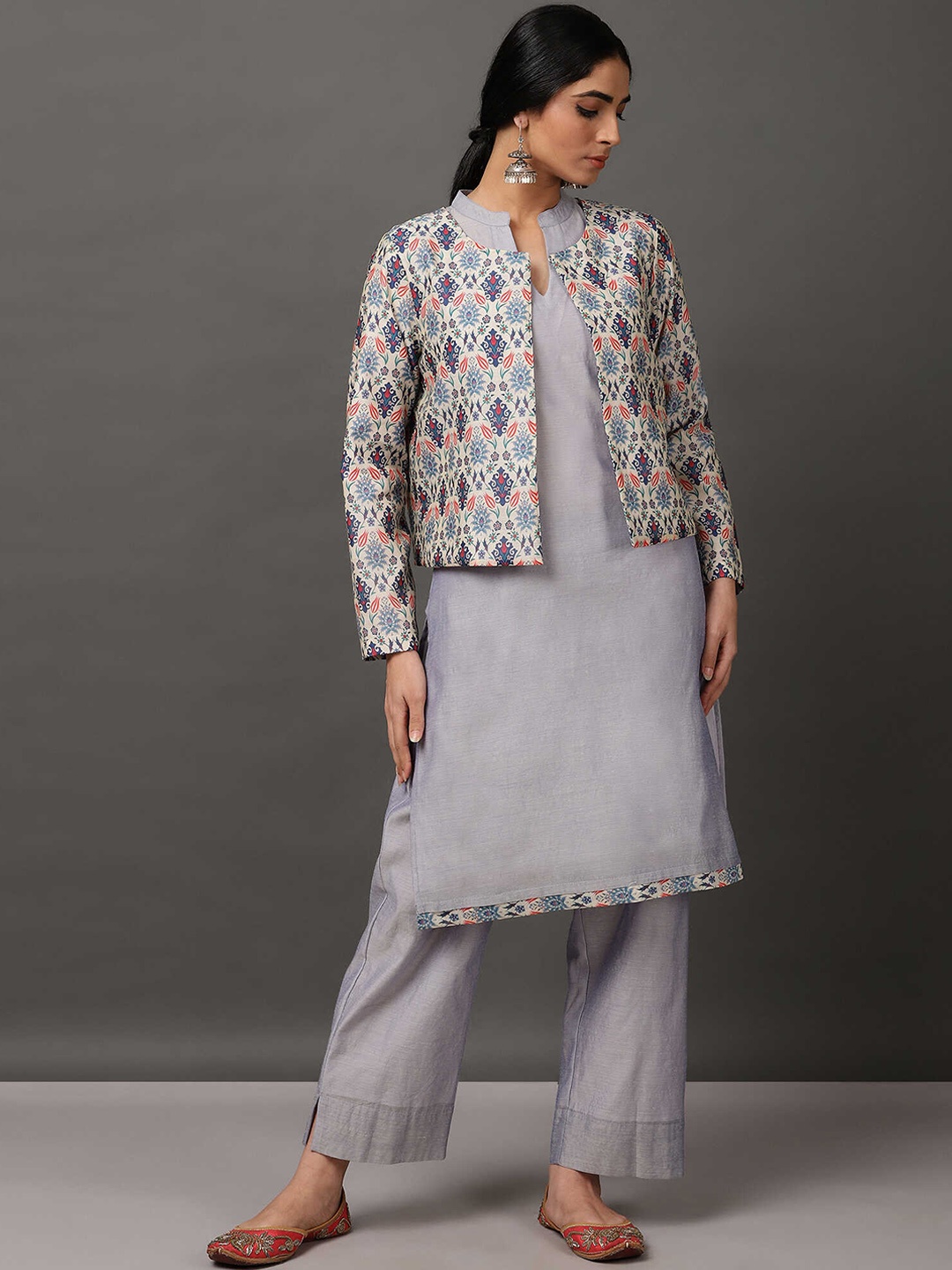 

NUHH Kurta With Trousers & With Jacket, Blue