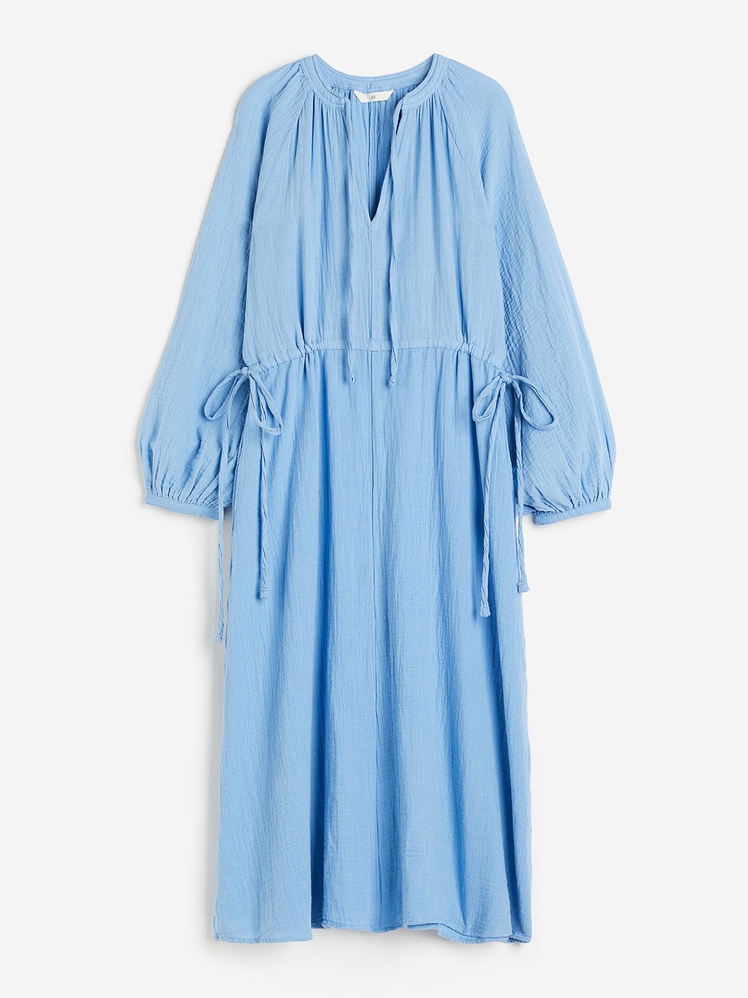 

H&M Women Tie-Detail Double-Weave Cotton Dress, Blue