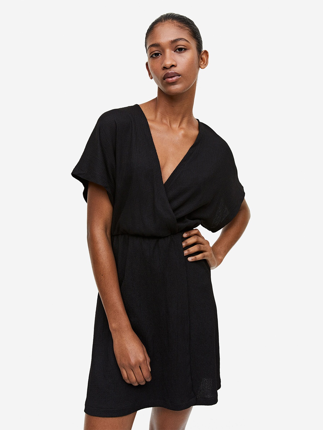 

H&M Crinkled Wrap Dress, Black