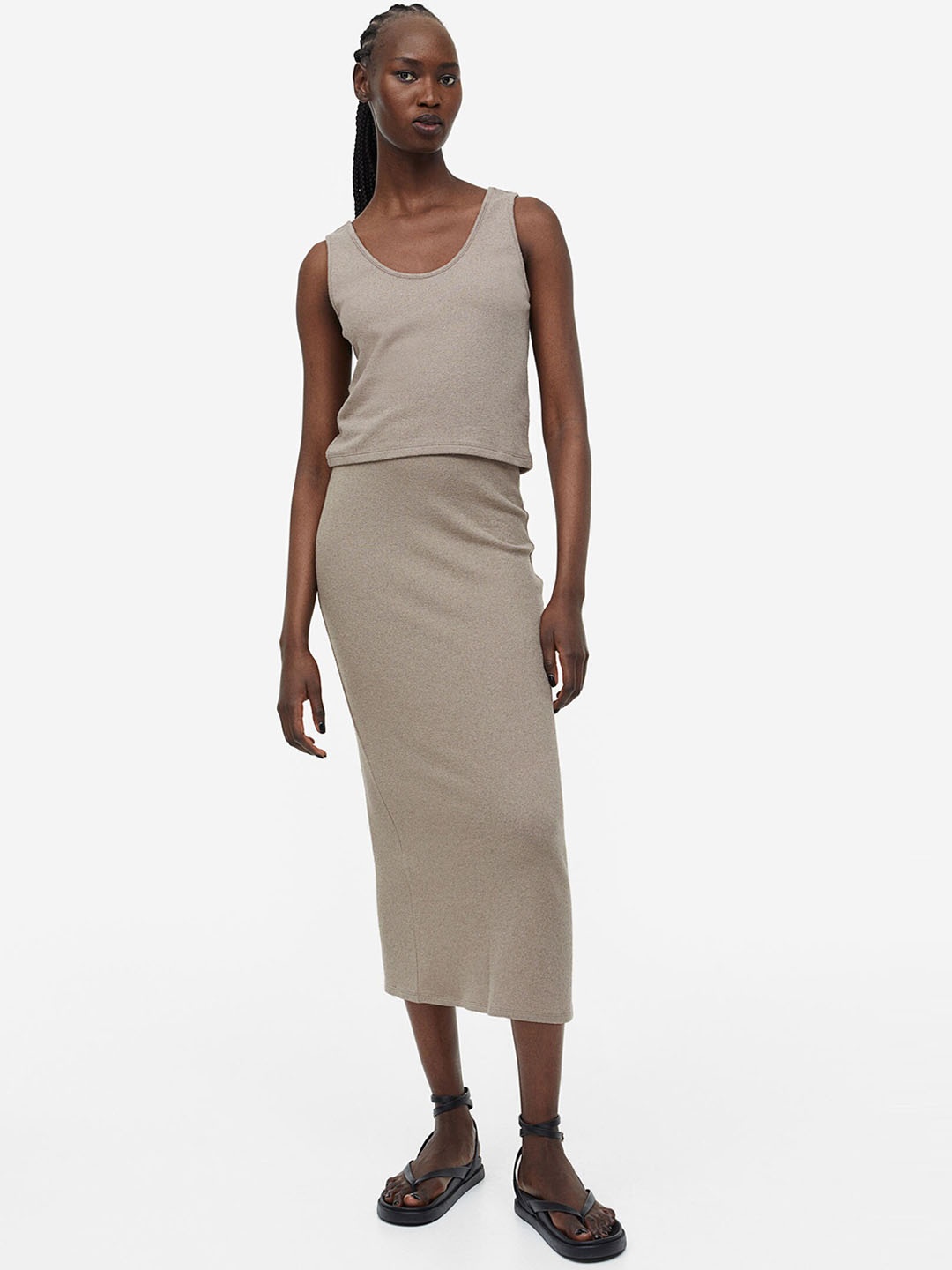 

H&M Slit-Hem Pencil Skirt, Beige