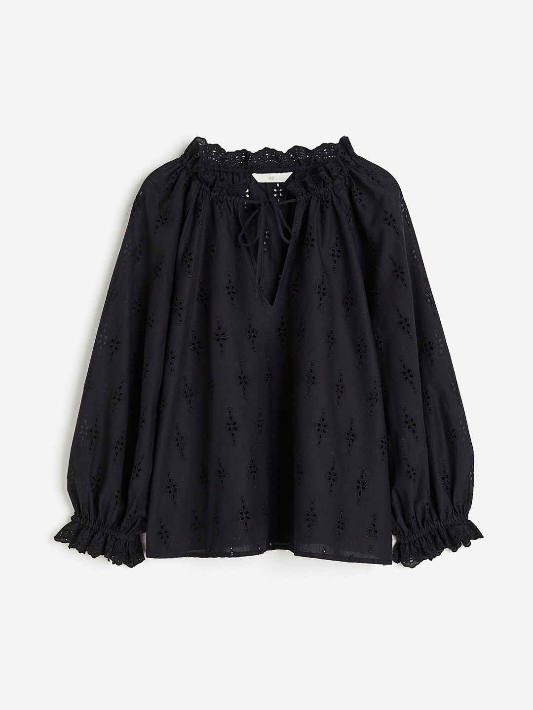 

H&M Pure Cotton Broderie Anglaise Blouse, Black