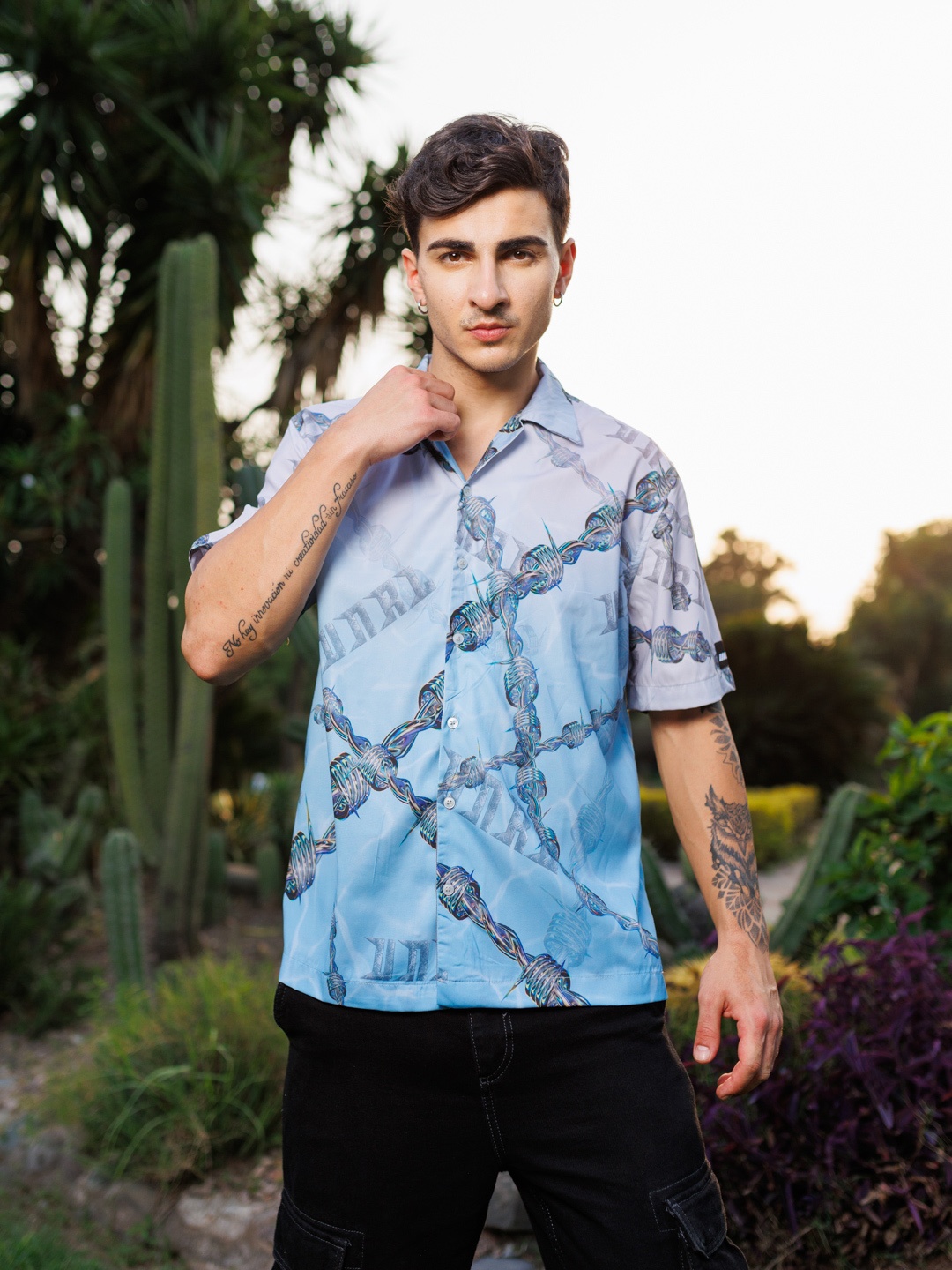 

UNRL Boxy Opaque Printed Casual Shirt, Blue