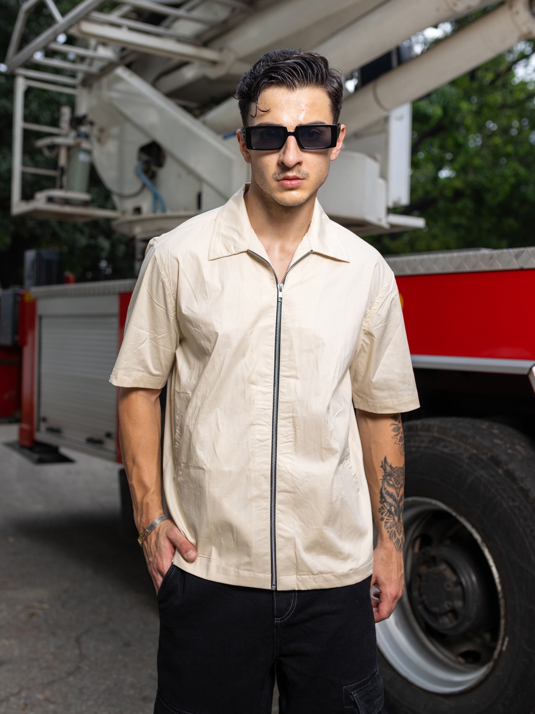 

UNRL Pure Cotton Opaque Casual Shirt, Cream
