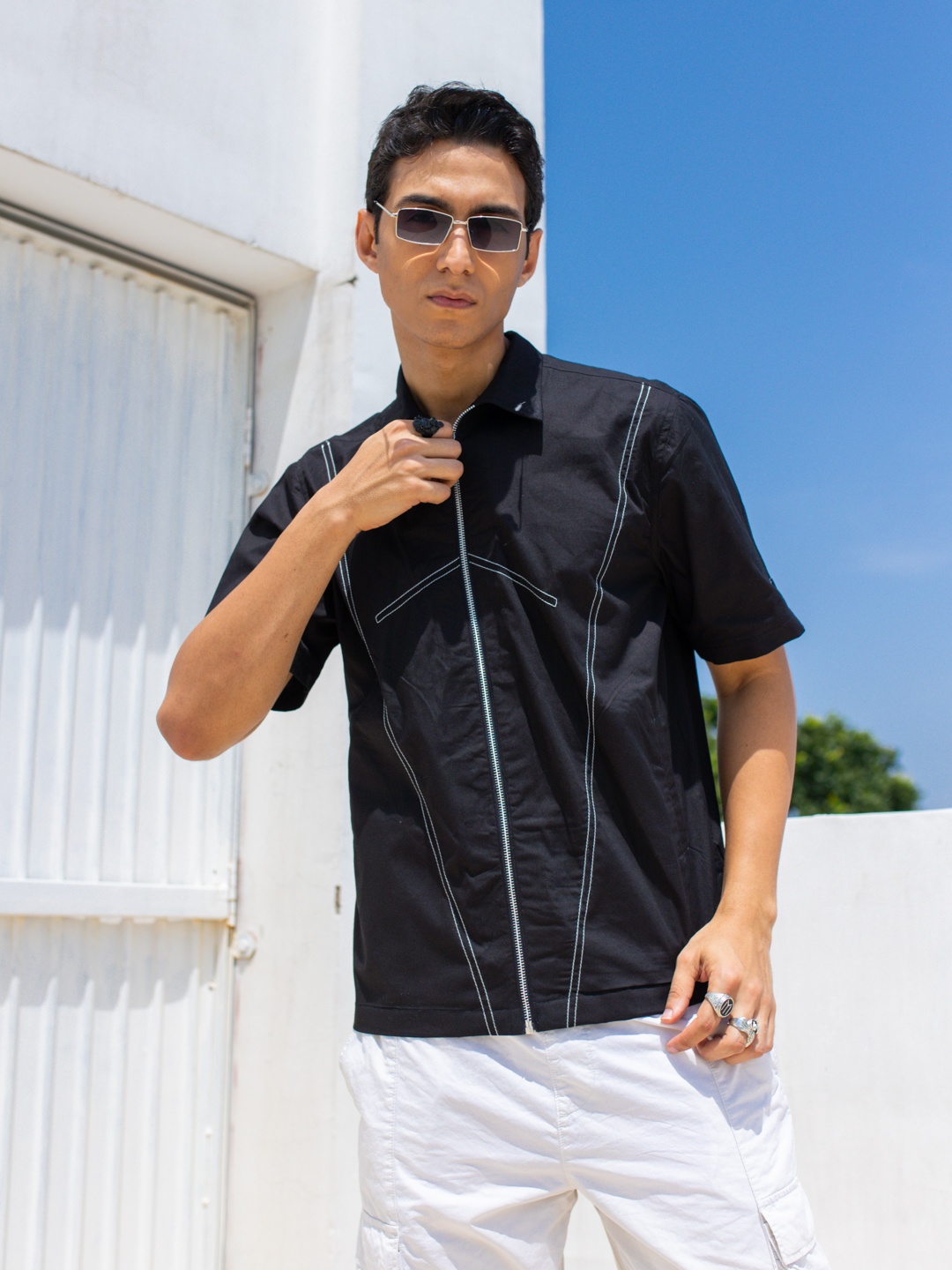 

UNRL Boxy Fit Pure Cotton Casual Shirt, Black