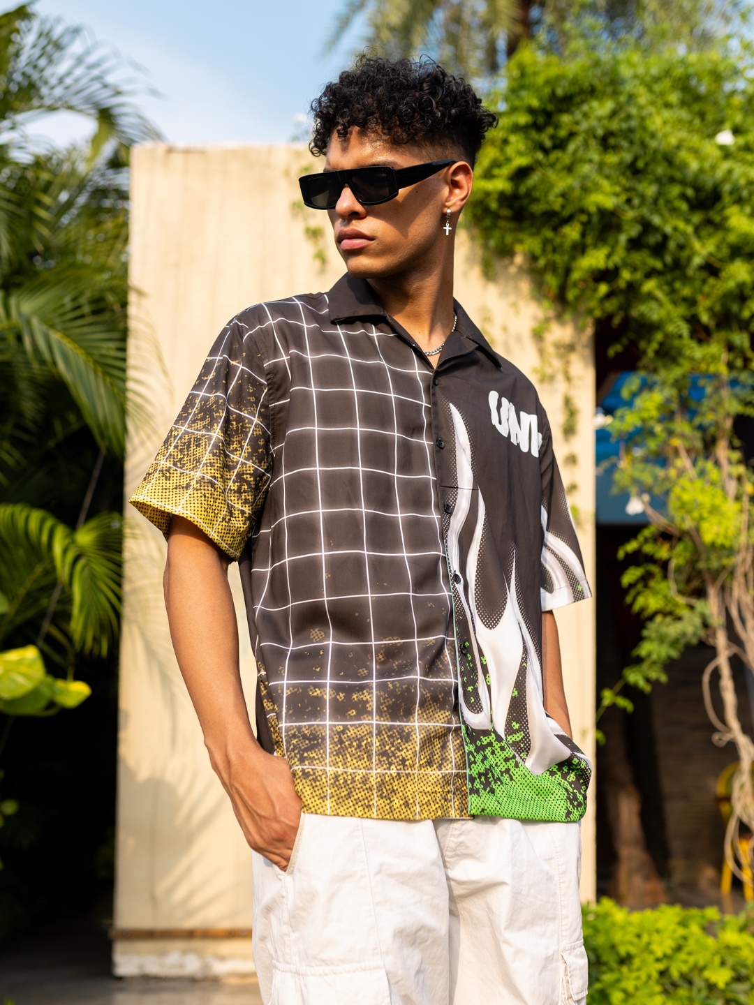 

UNRL Boxy Opaque Printed Casual Shirt, Brown
